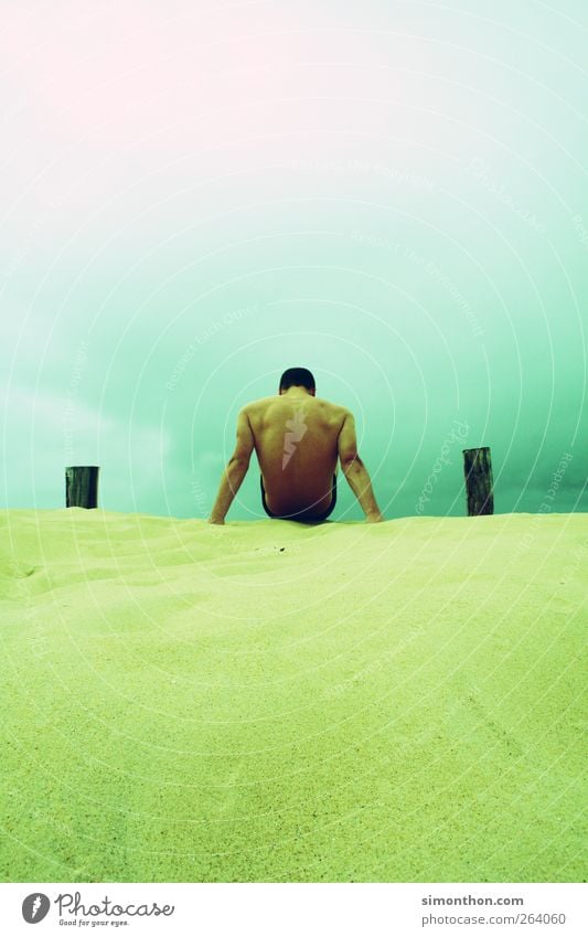 man by the sea2 1 Human being Esthetic Back Musculature Sand Ocean Dune Summer vacation Healthy Beauty Photography Nude photography Beach Colour photo