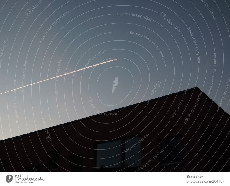 I am emigrating (Easter still takes place) House (Residential Structure) Sky Airplane Dark Blue Black Homesickness Wanderlust Tracks Vapor trail Tilt Parallel