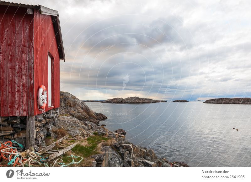 Fischerhütte in Northern Europe Fishing (Angle) Vacation & Travel Far-off places Ocean Island Nature Landscape Elements Water Sky Clouds Spring Summer Autumn