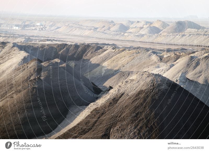 Romantic dumps in open pit mining Slagheap Soft coal mining Lignite Coal Energy industry Renewable energy Energy crisis Landscape Climate change Gloomy Bizarre