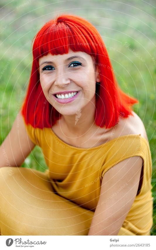 Red haired woman relaxed in a park Lifestyle Style Joy Happy Beautiful Hair and hairstyles Face Wellness Calm Summer Human being Woman Adults Nature Plant Park