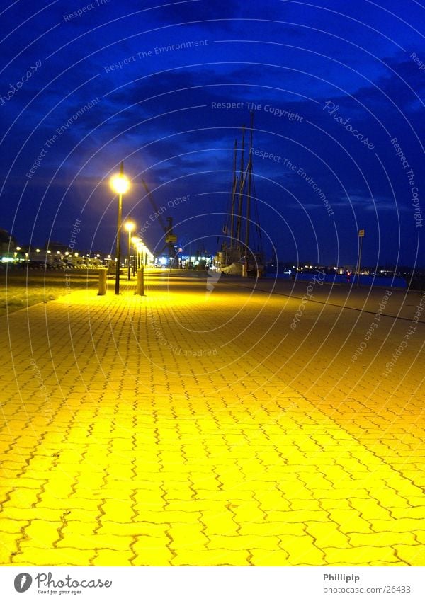 Rostock harbour Long exposure Street lighting Sidewalk Night Europe Blue Sky