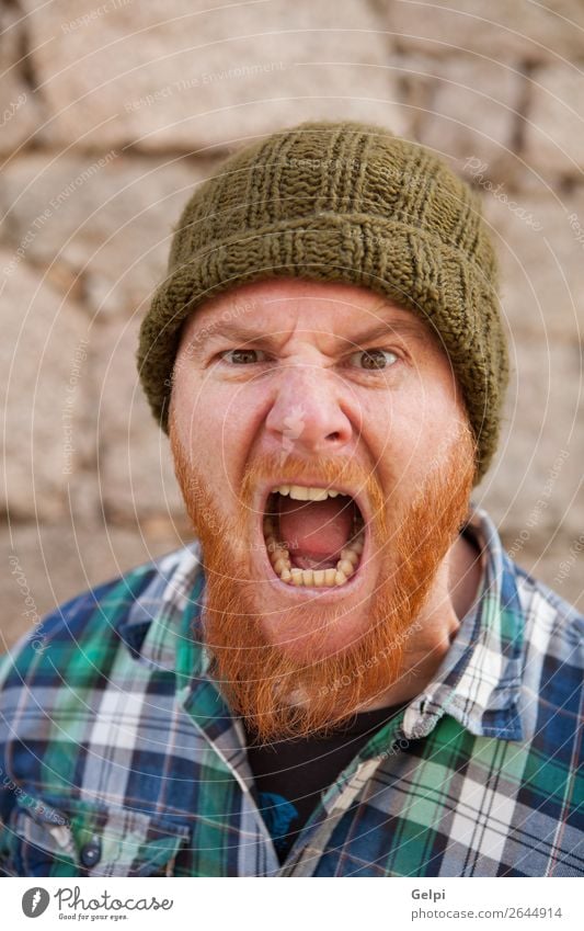 Portrait of a hipster guy putting silly face Hair and hairstyles Face Human being Boy (child) Man Adults Red-haired Beard Exceptional Modern Cute Crazy Anger