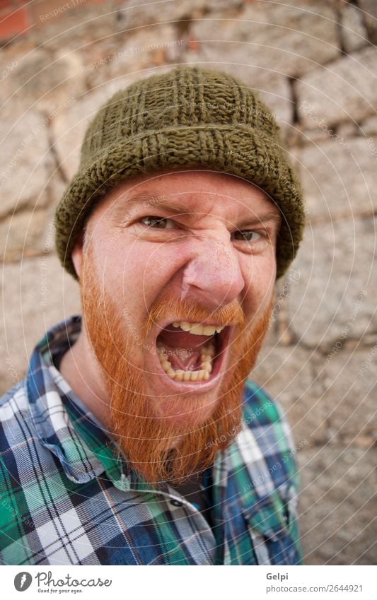 Portrait of a hipster guy putting silly face Hair and hairstyles Face Human being Boy (child) Man Adults Red-haired Beard Exceptional Modern Cute Crazy Anger