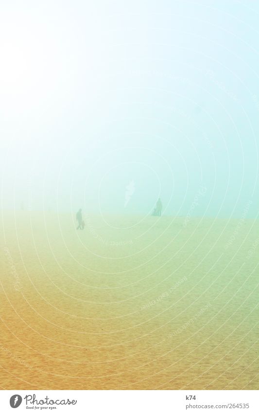 spring fog Human being Man Adults 4 Sky Fog Beach Sand Blue Yellow Green Environmental pollution Dreary Unclear Smog Colour photo Multicoloured Exterior shot