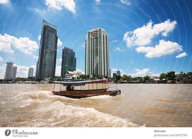 Bangkok Environment Beautiful weather Waves River bank Town Capital city Downtown Skyline High-rise Bank building Bridge Manmade structures Building