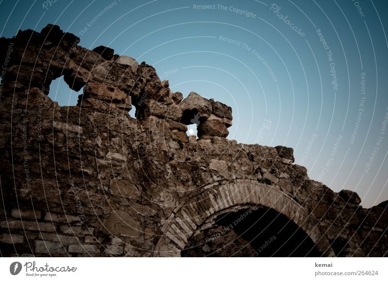 ruins Moon Wall (barrier) Wall (building) Window Gate Stone Old Dark Historic Blue Derelict Ruin side Archway Colour photo Subdued colour Exterior shot Deserted