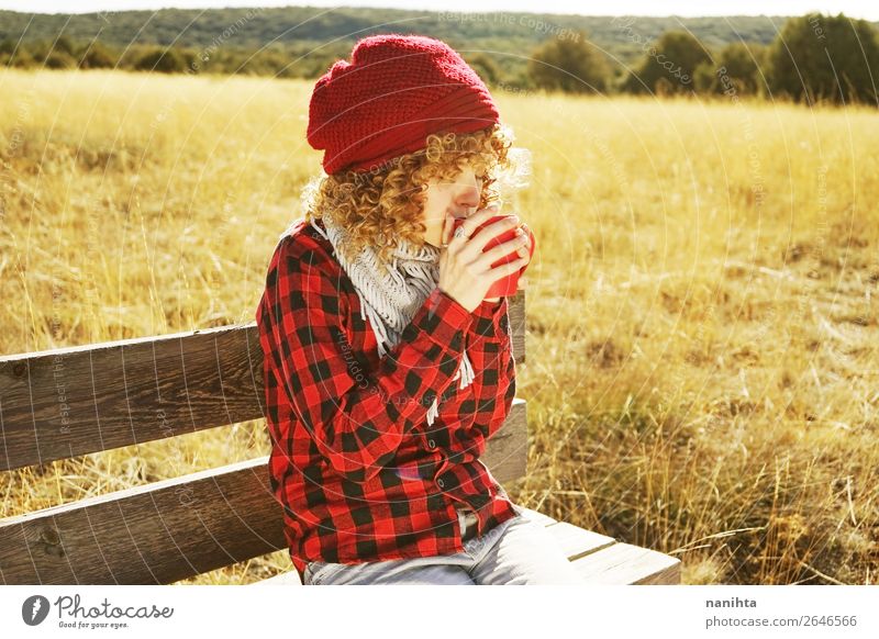 portrait of a young woman drinking coffee outdoors Breakfast Beverage Drinking Hot drink Coffee Tea Lifestyle Relaxation Calm Freedom Sunbathing Human being