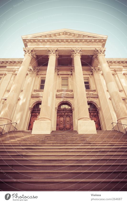 entrance Manmade structures Building Architecture Stairs Facade Door Large Historic New York Front door Column Colour photo Exterior shot Day Worm's-eye view