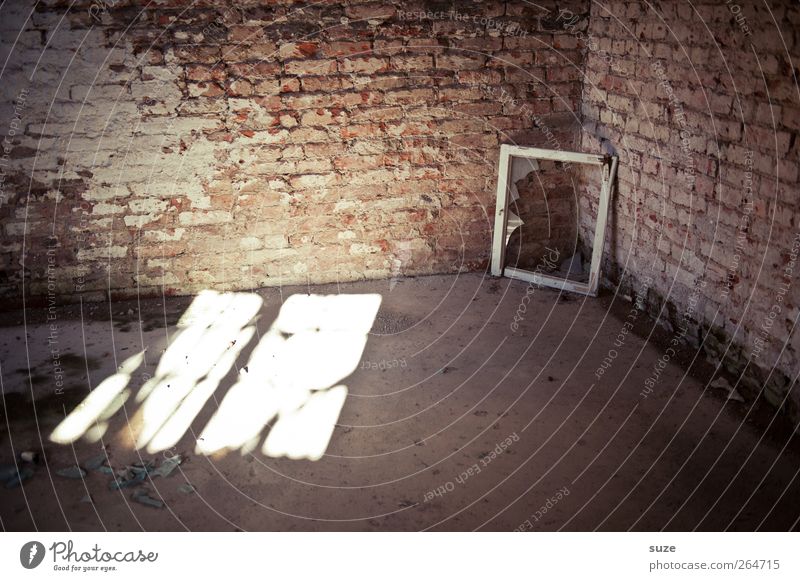 corner window Interior design Room Building Wall (barrier) Wall (building) Window Stone Brick Old Dirty Broken Decline Past Transience Window frame Frame Corner