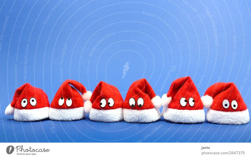 christmas team blue IV Cap Funny Blue Red White Multiple Santa Claus hat Christmas & Advent Eyes Team Colour photo Multicoloured Studio shot Close-up Detail