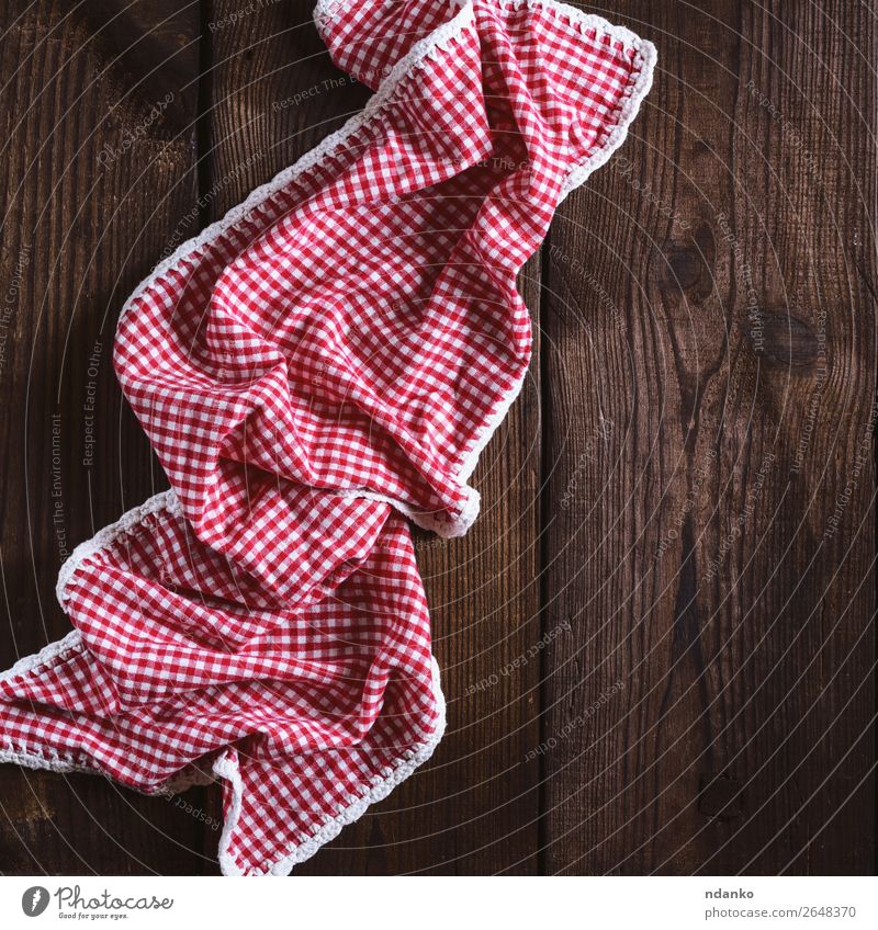 red textile towel in a white cell Design Decoration Table Kitchen Cloth Wood Old Above Brown Red White Colour wave background Blank blanket Checkered Cotton