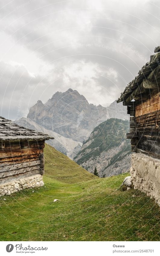 Prags high alp Italy South Tyrol Alps Mountain Rock Stone Peak Landscape Dolomites Hiking Mountaineering Climbing Nature Untouched Alpine pasture Barn Farm