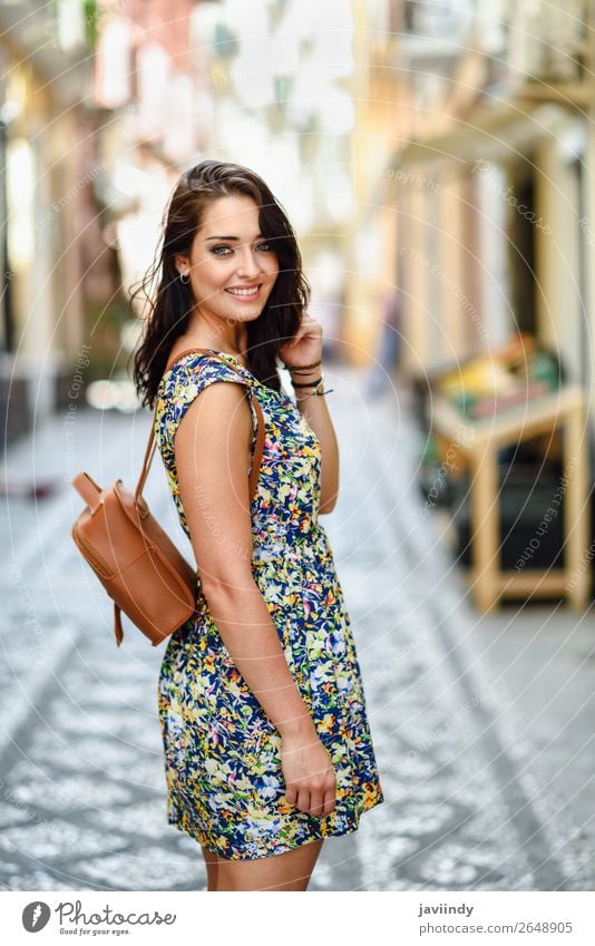 Young woman with blue eyes with brown wavy hair outdoors Lifestyle Style Happy Beautiful Hair and hairstyles Summer Human being Feminine Youth (Young adults)