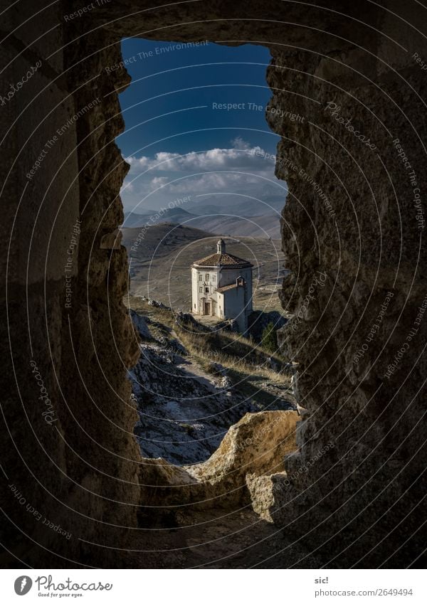 Rocca Calascio Vacation & Travel Tourism Trip Mountain Landscape Sky Clouds Horizon Beautiful weather Rock Abruzzi Italy Europe Church Castle Ruin