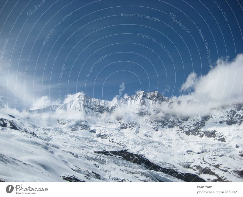 Swiss Alps Landscape Air Sky Clouds Winter Beautiful weather Ice Frost Snow Rock Mountain Switzerland Snowcapped peak Glacier Fresh Gigantic Cold Blue Silver