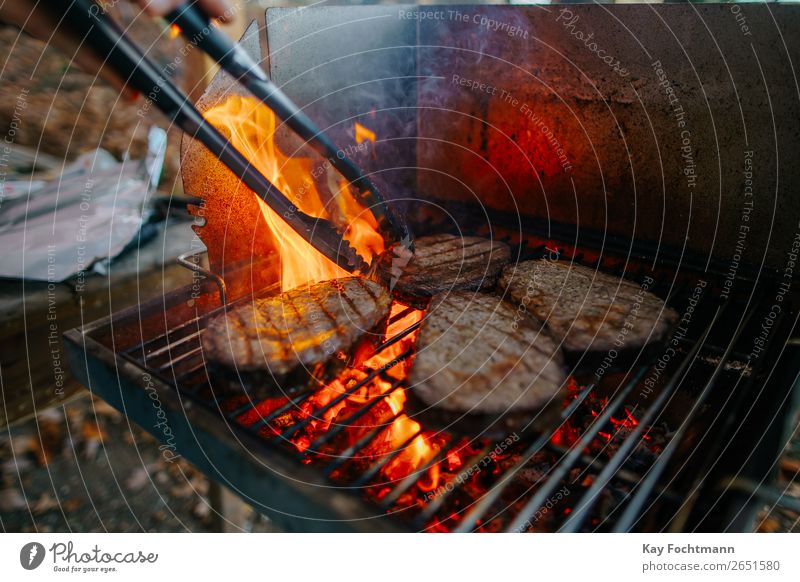 Four entrecôte / rib eye steaks on the grill with high flame Food Meat Steak BBQ Grill BBQ season Nutrition Summer Garden Barbecue (apparatus) Delicious Threat