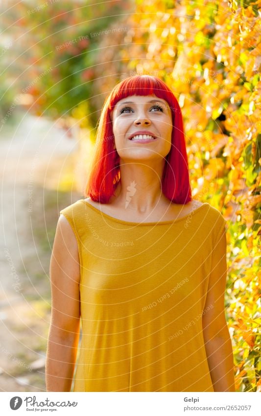 Pensive red haired woman in a park looking up Lifestyle Style Happy Beautiful Hair and hairstyles Face Wellness Calm Meditation Summer Human being Woman Adults