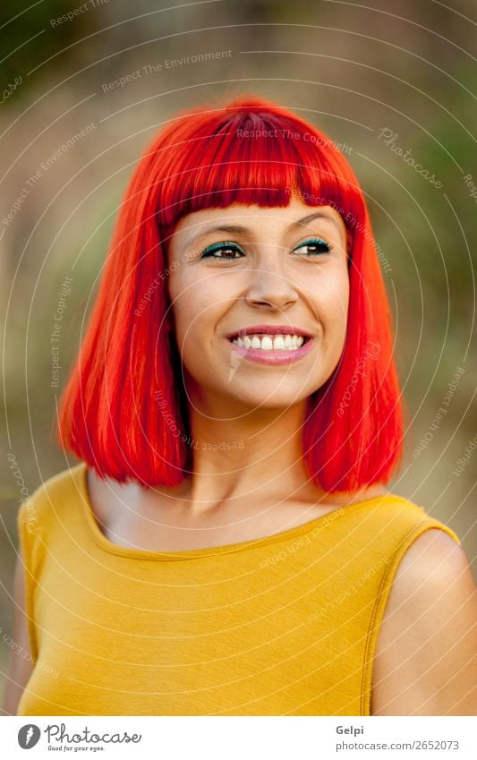 Red haired woman relaxed in a park Lifestyle Style Joy Happy Beautiful Hair and hairstyles Face Wellness Calm Summer Human being Woman Adults Nature Plant Park