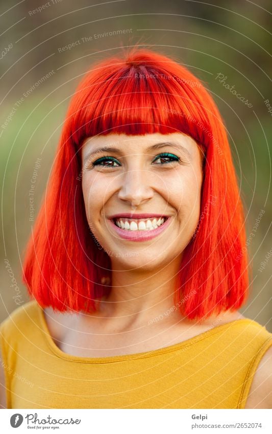 Red haired woman relaxed in a park Lifestyle Style Joy Happy Beautiful Hair and hairstyles Face Wellness Calm Summer Human being Woman Adults Nature Plant Park