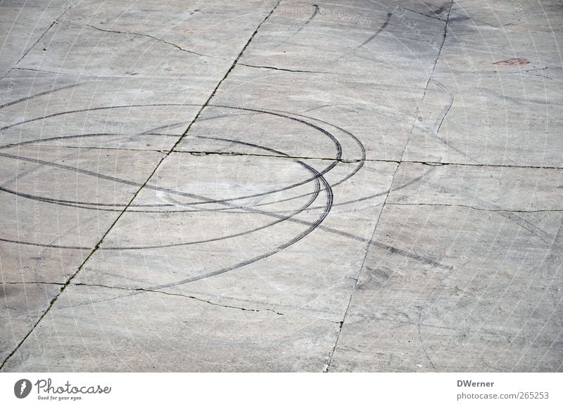 tracks Concrete Line Stripe Gray Tracks Subdued colour Exterior shot Copy Space top Copy Space bottom Day Skid marks Concrete slab Runway Deserted Graphic