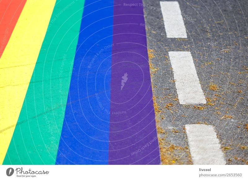 colorful crosswalk Transport Pedestrian Street Highway Vehicle Line To enjoy Cute Yellow Red White Colour Zebra crossing pathway Symbols and metaphors signal