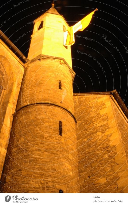 To Münster II Flag Window Wall (barrier) Night shot Historic Dark Architecture Tower Castle