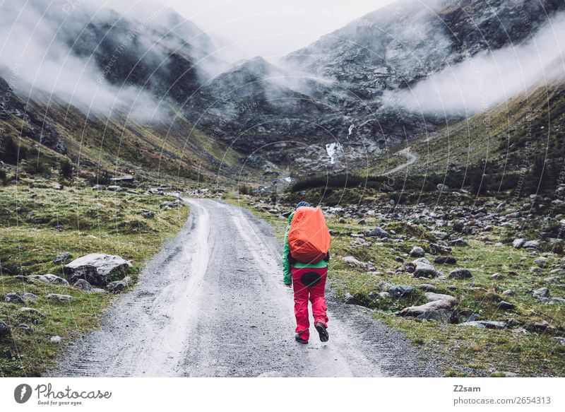 Ascent to the Braunschweiger Hütte | E5 Adventure Expedition Hiking Human being Clouds Bad weather Fog Alps Mountain Glacier Rain wear Backpacking Hiking boots