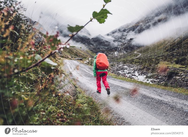 Ascent to the Braunschweiger Hütte | E5 Adventure Expedition Mountain Hiking Human being Nature Landscape Clouds Autumn Bad weather Fog Alps Glacier Rain wear