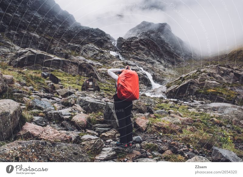 Ascent to the Braunschweiger Hütte | Transalp E5 Vacation & Travel Adventure Hiking Human being Nature Landscape Clouds Autumn Bad weather Fog Rock Alps