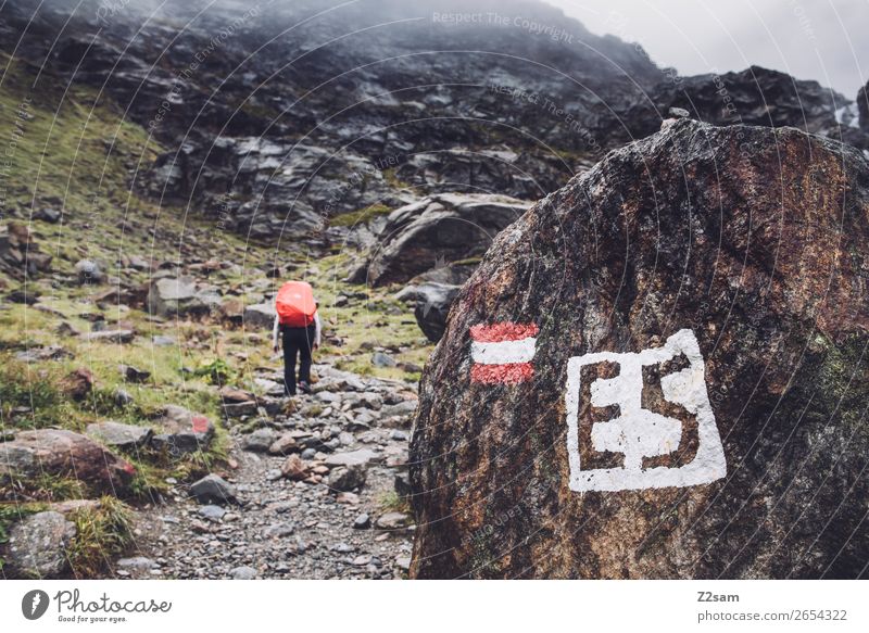 Ascent to the Braunschweiger Hütte | E5 long-distance hiking trail Vacation & Travel Adventure Hiking Human being Nature Landscape Autumn Bad weather Fog Rock