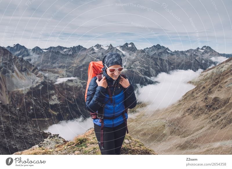 Young woman on the Pitztaler Jöchl | E5 Lifestyle Vacation & Travel Adventure Hiking Youth (Young adults) 18 - 30 years Adults Nature Landscape Clouds Autumn