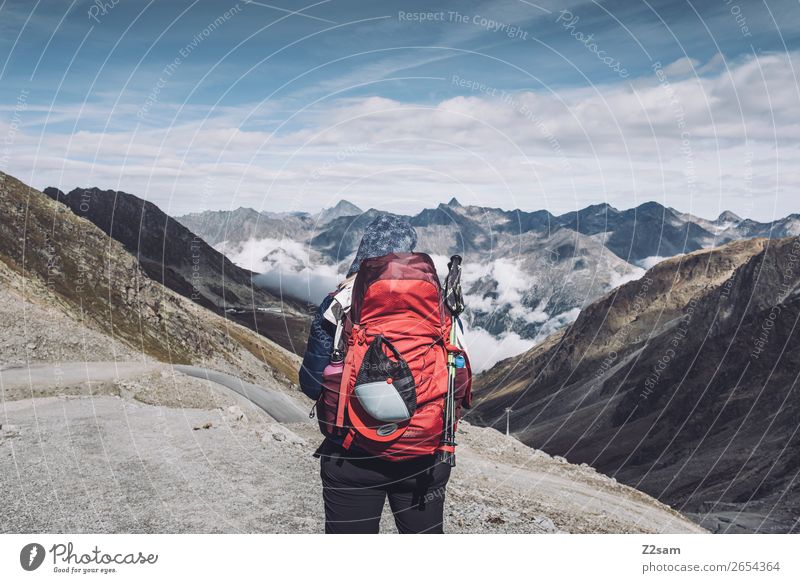 View in direction Sölden | Rettenbachgletscher | E5 Vacation & Travel Adventure Expedition Hiking Feminine Nature Landscape Sky Clouds Autumn Alps Mountain Peak