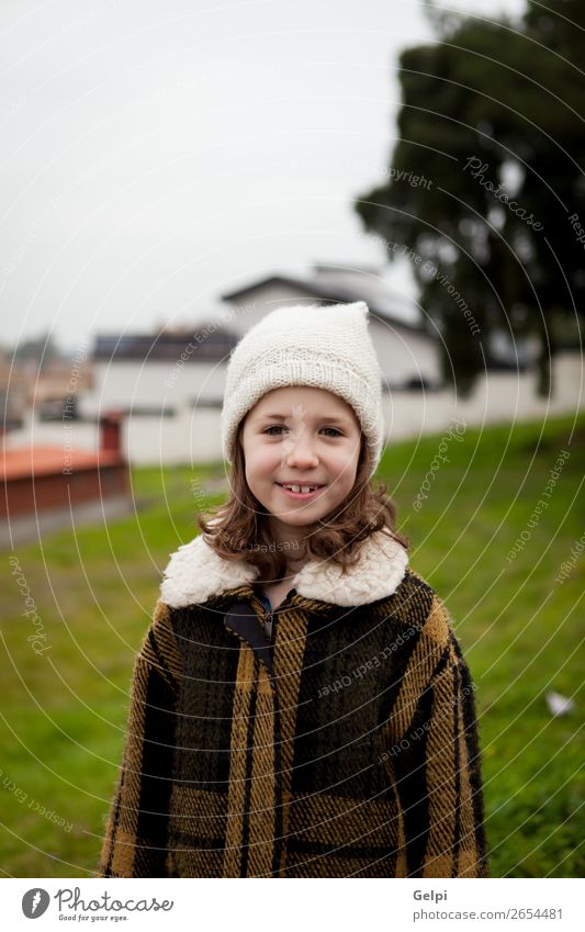 Pretty little girl in the street Joy Happy Beautiful Face Winter House (Residential Structure) Child Human being Toddler Woman Adults Family & Relations Infancy