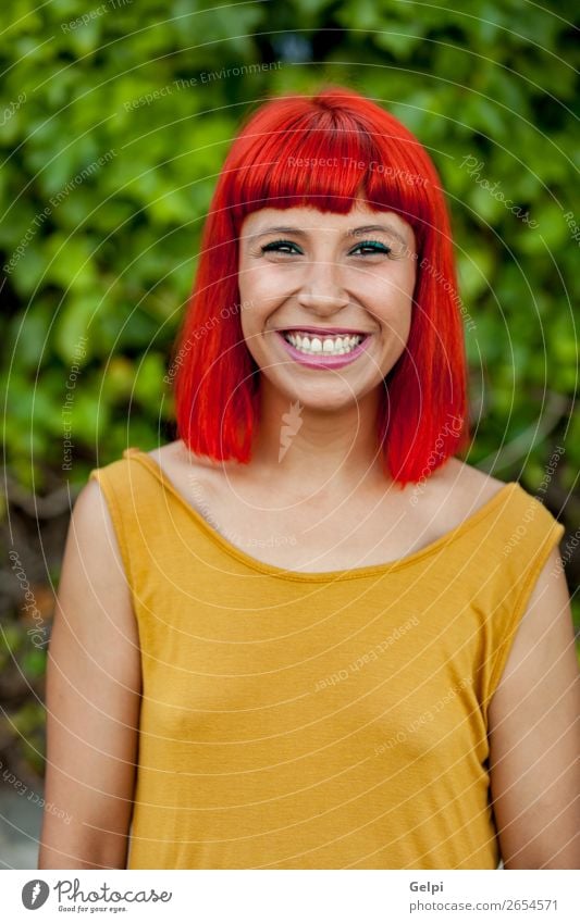 Happy red hair woman in a park Lifestyle Style Joy Beautiful Hair and hairstyles Face Wellness Calm Summer Human being Woman Adults Nature Plant Park Fashion