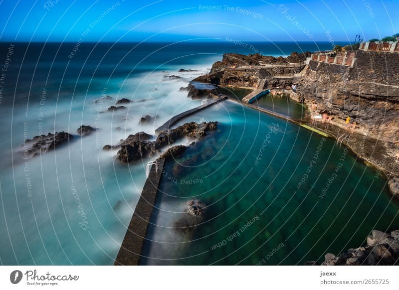 The first look Day Swimming pool Tide basin Relaxation Beautiful weather Long exposure Exterior shot Colour photo Calm Blue Large Wall (barrier) tidal pool