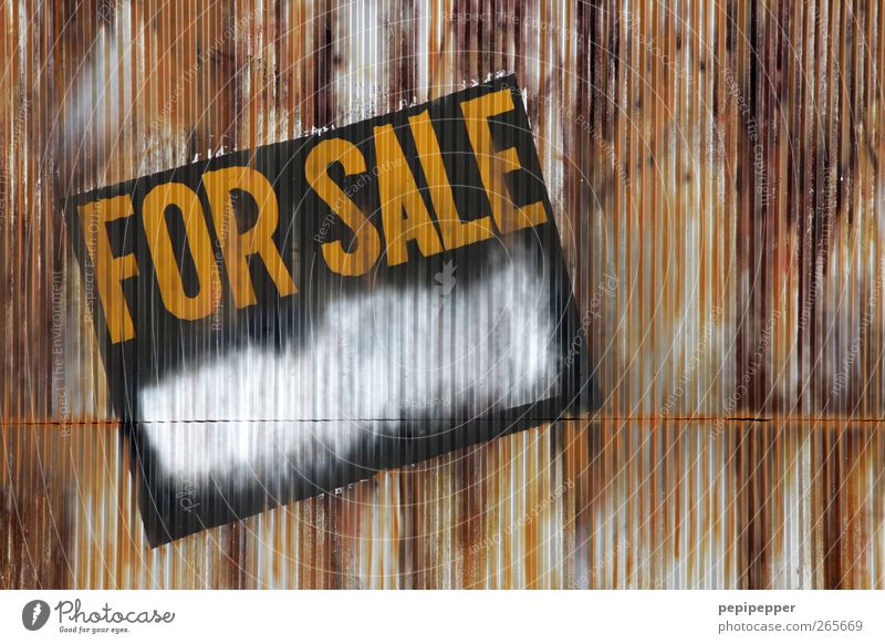 all for sale Shopping Moving (to change residence) Construction site Building Architecture Facade Watercraft Rust Stripe Sell Dirty Broken Trashy Brown Yellow