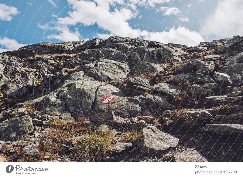 Hiking markings in the South Tyrolean Alps | E5 Adventure Nature Landscape Sky Clouds Sun Beautiful weather Rock Mountain Tall Natural Loneliness