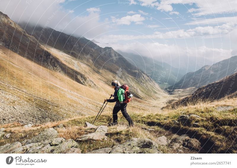 Young woman crossing the Alps | Timmelsjoch E5 Lifestyle Vacation & Travel Adventure Expedition Hiking Youth (Young adults) 18 - 30 years Adults Nature