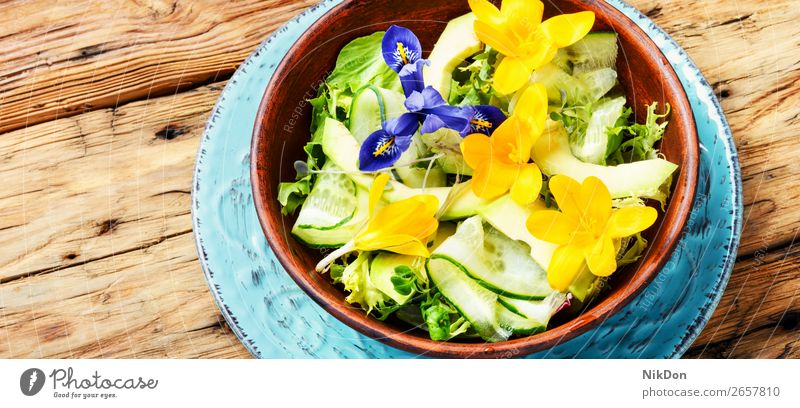 Edible flowers salad food healthy fresh edible green diet vegetarian vegetable detox vegan dish spring organic herb lettuce plate herbal mixed bowl summer leaf