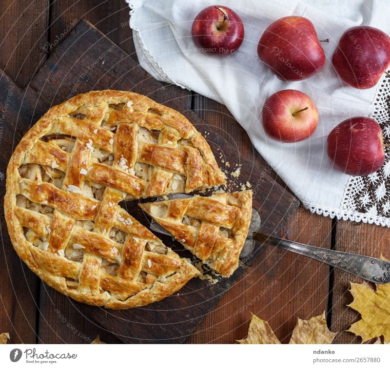 traditional fruit cake on a brown wooden board Food Fruit Apple Cake Dessert Candy Table Thanksgiving Autumn Wood Eating Fresh Delicious Natural Brown Gold