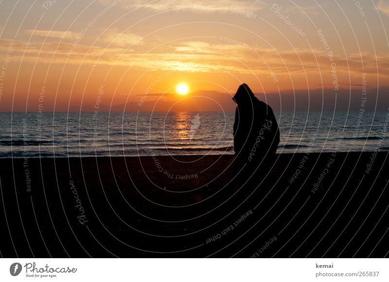 Hood up. Sun down. Human being Masculine Man Adults Life Back Silhouette 1 Environment Nature Landscape Water Sky Clouds Sunrise Sunset Sunlight Summer