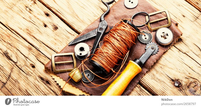 Tools for leather craft handmade tool manual work workshop handicraft shoemaker repair old hobby manufacturing craftsman retro workmanship equipment creation