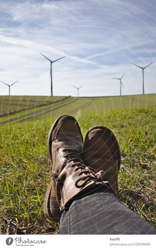 future Boots Wind energy plant Future stream Energy Hiking Rest ramble Environmental protection Renewable energy Energy industry Electricity Eco-friendly