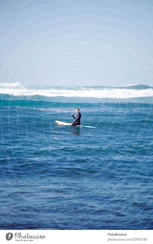 #AS# Sitting Blue Art Esthetic Contentment Surfing Surfer Surfboard Surf school Blue sky Ocean Waves Swell Man Masculine Colour photo Multicoloured