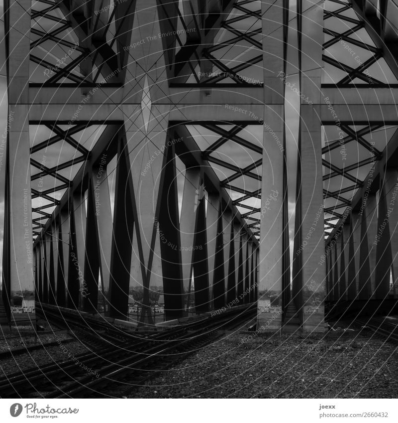 Rear eye Bridge Steel Sharp-edged Large Gray Black White Art Black & white photo Exterior shot Abstract Pattern Deserted Day Contrast