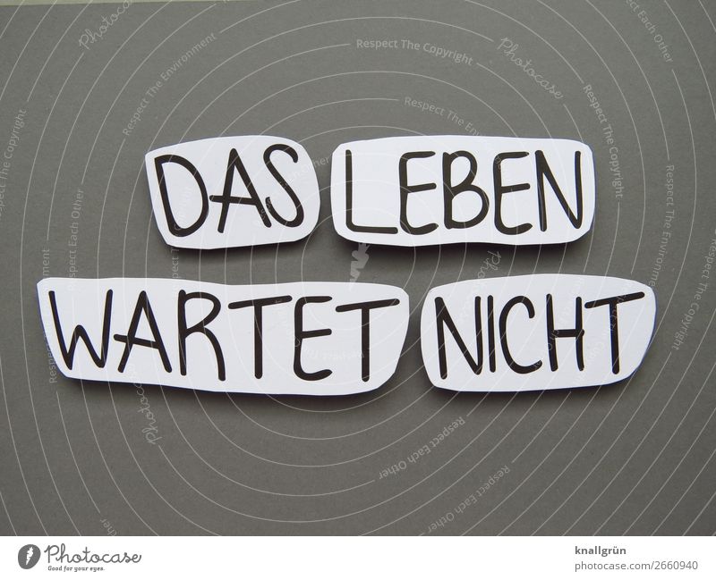 LIFE DOESN'T WAIT Characters Signs and labeling Communicate Gray Black White Emotions Moody Joy Joie de vivre (Vitality) Anticipation Life Curiosity Interest