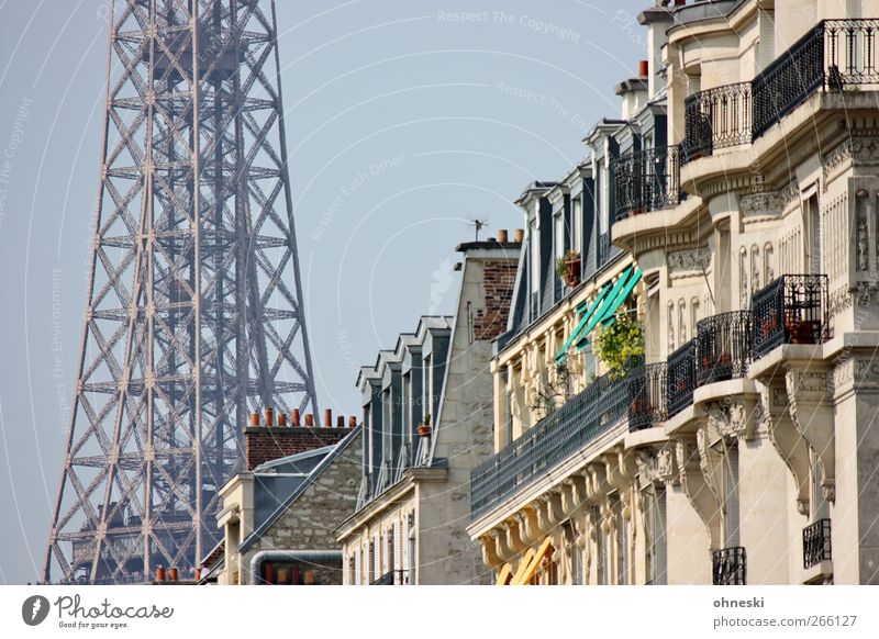 prospects Paris Manmade structures Building Architecture Facade Balcony Window Tourist Attraction Landmark Eiffel Tower Colour photo Exterior shot Day Sunlight