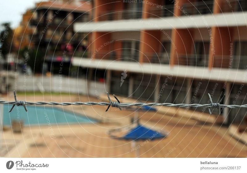 Back from vacation Overpopulated House (Residential Structure) Poverty Blue Brown Tenerife Puerto de la Cruz Hotel Shut down Uninhabited Barbed wire Sunshade