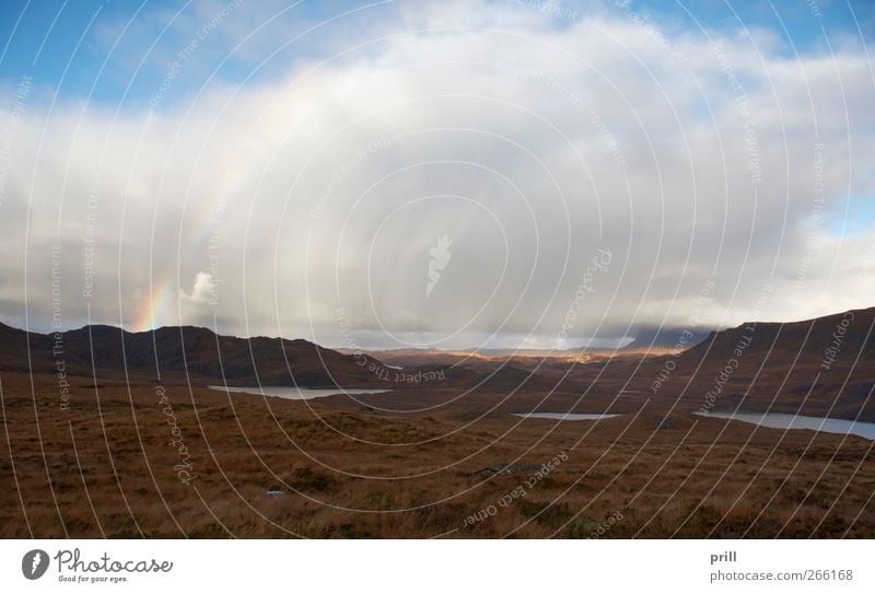 atmospheric scottish scenery with rainbow and clouds Vacation & Travel Tourism Environment Nature Landscape Plant Clouds Grass Bushes Lake Dream Loneliness